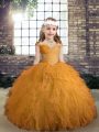 Gold Sleeveless Beading and Ruffles Floor Length Girls Pageant Dresses