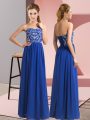 Royal Blue Sleeveless Beading Floor Length Evening Dress