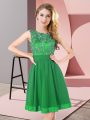 Fine Sleeveless Chiffon Mini Length Backless Bridesmaid Dresses in Green with Beading and Appliques