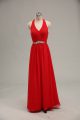 Spectacular Beading and Ruching Mother Of The Bride Dress Red Zipper Sleeveless Floor Length