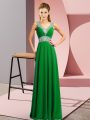 Empire Homecoming Dress Green V-neck Chiffon Sleeveless Floor Length Lace Up