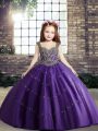 Custom Made Ball Gowns Girls Pageant Dresses Purple Straps Tulle Sleeveless Floor Length Lace Up