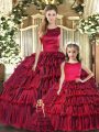 Perfect Wine Red Ball Gowns Organza Scoop Sleeveless Ruffled Layers Floor Length Lace Up Vestidos de Quinceanera