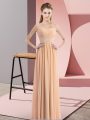 Attractive Peach Sleeveless Chiffon Zipper Evening Dress for Prom and Party