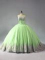 Sweetheart Sleeveless Court Train Lace Up Ball Gown Prom Dress Yellow Green Tulle
