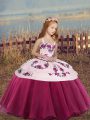 Sleeveless Floor Length Embroidery and Bowknot Lace Up Little Girls Pageant Dress with Fuchsia