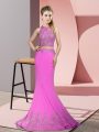Sleeveless Beading and Appliques Zipper Prom Evening Gown with Lilac Sweep Train