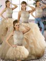 Champagne Zipper Sweet 16 Quinceanera Dress Beading and Ruffles Sleeveless Floor Length