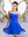 Flare Mini Length Lace Up Quinceanera Court Dresses Royal Blue for Wedding Party with Ruching