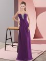 Simple Dark Purple Zipper Evening Dress Beading Sleeveless Floor Length