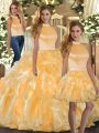 Best Selling Gold Sleeveless Beading and Ruffles Floor Length Sweet 16 Dress