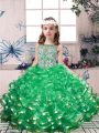Sleeveless Floor Length Beading and Ruffles Lace Up Little Girl Pageant Gowns with Green