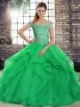 Green Off The Shoulder Lace Up Beading and Ruffles Quinceanera Dresses Brush Train Sleeveless
