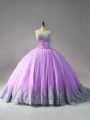 Elegant Court Train Ball Gowns Sweet 16 Dresses Lilac Sweetheart Tulle Sleeveless Lace Up