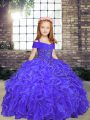 Purple Sleeveless Organza Lace Up Child Pageant Dress for Party and Wedding Party