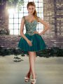 Mini Length Dark Green Dress for Prom Straps Sleeveless Lace Up