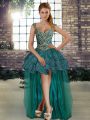 Dark Green Sleeveless Tulle Lace Up Prom Dresses for Prom and Party