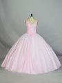 Luxury Floor Length Ball Gowns Sleeveless Baby Pink Vestidos de Quinceanera Lace Up