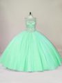 Glorious Apple Green Lace Up Sweet 16 Dresses Beading Sleeveless Floor Length