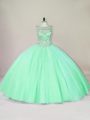 Glorious Apple Green Lace Up Sweet 16 Dresses Beading Sleeveless Floor Length