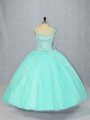 Straps Cap Sleeves Tulle 15 Quinceanera Dress Beading Brush Train Lace Up