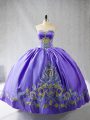 Fitting Purple Sleeveless Embroidery Floor Length 15th Birthday Dress