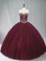 Superior Sweetheart Sleeveless Lace Up 15 Quinceanera Dress Burgundy Tulle
