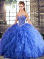 Blue Sweet 16 Dress Military Ball and Sweet 16 and Quinceanera with Beading and Ruffles Sweetheart Sleeveless Lace Up