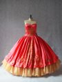 Coral Red Sleeveless Embroidery Floor Length Quinceanera Dress
