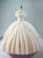 Eye-catching Pink Ball Gowns Tulle Sweetheart Sleeveless Beading Floor Length Lace Up Quinceanera Dress