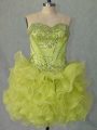 Yellow Green Sleeveless Mini Length Beading and Ruffles Lace Up Prom Evening Gown