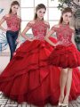 Gorgeous High-neck Sleeveless Organza Vestidos de Quinceanera Beading and Ruffles Lace Up