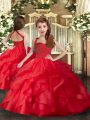 Low Price Red Girls Pageant Dresses Party and Sweet 16 and Wedding Party with Ruffles and Ruching Straps Sleeveless Lace Up