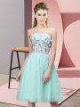 Graceful Apple Green Empire Tulle Sweetheart Sleeveless Appliques Knee Length Lace Up Wedding Party Dress