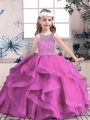 Lilac Sleeveless Floor Length Beading Lace Up Child Pageant Dress