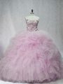 Lilac Sleeveless Tulle Brush Train Lace Up Sweet 16 Dresses for Sweet 16 and Quinceanera