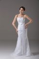 Comfortable White Sleeveless Lace and Belt Zipper Wedding Gown