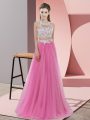 Glittering Sleeveless Zipper Floor Length Lace Wedding Guest Dresses