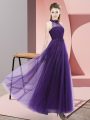 Admirable Sleeveless Floor Length Beading and Appliques Lace Up Quinceanera Court Dresses with Purple
