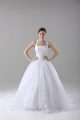 Lace Up Bridal Gown White for Wedding Party with Lace Brush Train