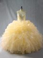 Trendy Gold Ball Gowns Organza Straps Sleeveless Beading and Ruffles Floor Length Zipper Vestidos de Quinceanera