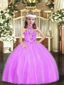 Stunning Floor Length Lace Up Girls Pageant Dresses Lilac and In with Appliques