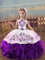 Beautiful Sleeveless Embroidery and Ruffles Lace Up Little Girls Pageant Dress