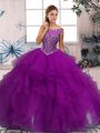 Sleeveless Zipper Floor Length Beading and Ruffles Quinceanera Gown