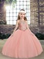 Peach Scoop Neckline Beading Little Girls Pageant Dress Wholesale Sleeveless Lace Up