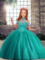 Beading Child Pageant Dress Turquoise Lace Up Sleeveless Floor Length