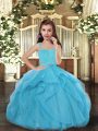 Fancy Floor Length Blue Pageant Dress Womens Straps Sleeveless Lace Up