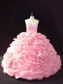 Cute Pink Sleeveless Court Train Beading and Pick Ups and Hand Made Flower Sweet 16 Dress
