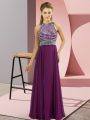 Dramatic Eggplant Purple Prom Dress Beading Sleeveless Floor Length