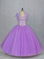 Lavender Lace Up Quinceanera Dresses Beading Sleeveless Floor Length